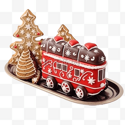 红色家庭图片_圣诞饼干，雪橇和红色机车上有巧