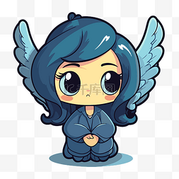 有翅膀的天使图片_卡通天使，有蓝色的头发和一些翅