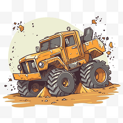 泥土图片_划线剪贴画卡通卡车在泥土上工作