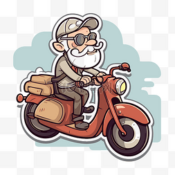 驾驶红色轻便摩托车的老人剪贴画