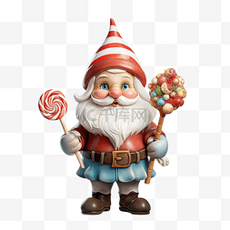 圣诞侏儒图片_穿着圣诞服装和棒棒糖的小花园侏