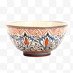 白色背景中突显的复古东方陶瓷碗