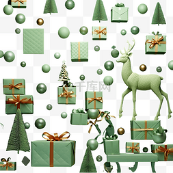 圣诞表面，绿色表面有鹿装饰玩具