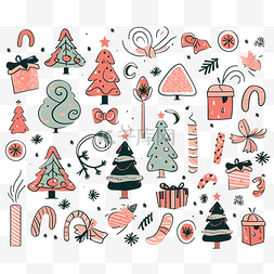 蜡烛圣诞树图片_大套涂鸦风格的圣诞装饰图标设计