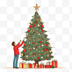 手把圣诞愿望清单放在圣诞树上