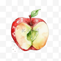 叶子苹果叶子图片_水彩画被咬的苹果苹果