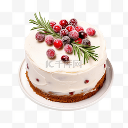 自制圣诞蛋糕，配以蔓越莓和迷迭