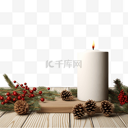 图片列图片_白色圣诞蜡烛和树枝花环的模型
