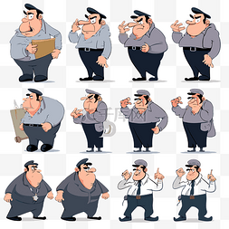 不同姿势卡通警察漫画插图的权威