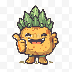 棕色背景上的菠萝人物卡通人物 