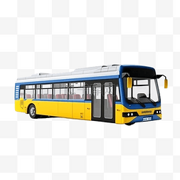 黄色的车图片_3D渲染泰国城市巴士蓝色白色黄色