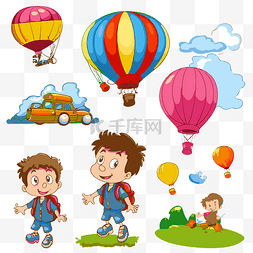 儿童和热气球图片_完整的剪贴画儿童和热气球插画卡
