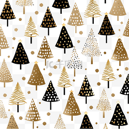 金色的树矢量图片_圣诞树无缝图案金色和黑色树矢量