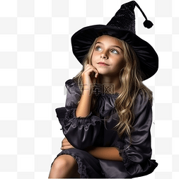 在思考问题图片_穿着女巫服装参加万圣节派对的女