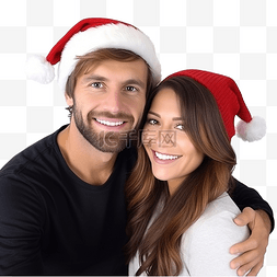 冬天的自拍女人图片_美丽的夫妇在家庆祝圣诞节并自拍