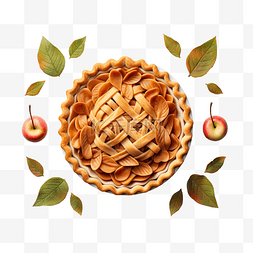 感恩节带叶子的苹果派的顶视图