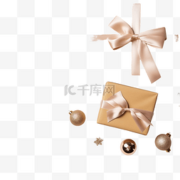 礼品盒和棕色背景的圣诞装饰