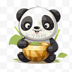 包剪贴画熊猫卡通人物与碗竹树插