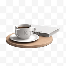 桌子的书图片_小圆形咖啡桌书咖啡杯 3d 渲染