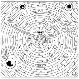 儿童黑白太空迷宫帮助飞碟中的可