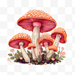 橙色和粉色的三重蘑菇插画