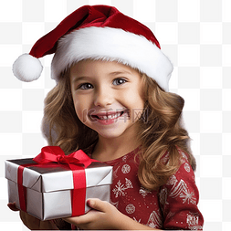 圣诞白色礼物盒图片_戴着圣诞帽带着白色礼物的快乐小