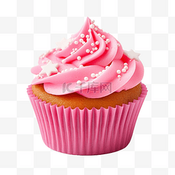 粉红色纸杯蛋糕，上面洒有星星装