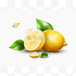 带叶子的柠檬图片_白色背景上带叶子的柠檬插图