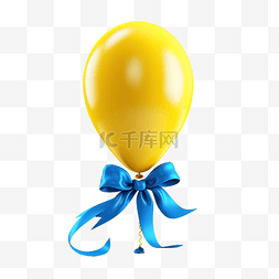 喜庆蓝色背景图片_3d 黄色气球与蓝丝带插图