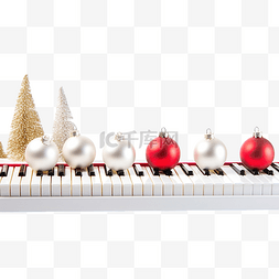 播放鍵图片_钢琴键盘上的圣诞装饰品