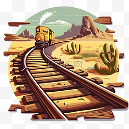 铁轨上的沙漠老式火车与仙人掌背