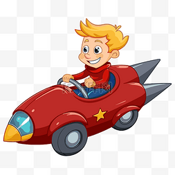 加速剪贴画卡通儿童驾驶火箭车 