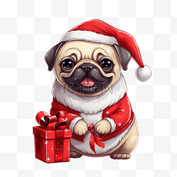 可爱的哈巴狗送圣诞礼物卡通动物