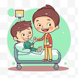 在病床上图片_男孩在医院病床上与男孩握手 向