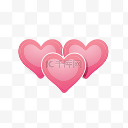 情人节贴纸，带有三颗粉红色的心