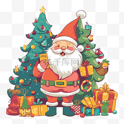 圣诞老人与礼物图片_圣诞节剪贴画卡通圣诞老人与礼物