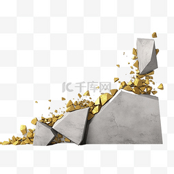 水泥牆图片_由金色装饰的混凝土墙的 3D 渲染