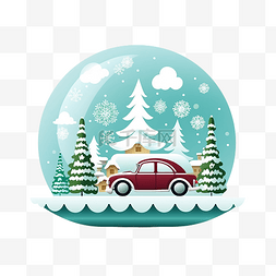 可爱剪纸风格图片_圣诞节庆祝活动，在雪球里用可爱