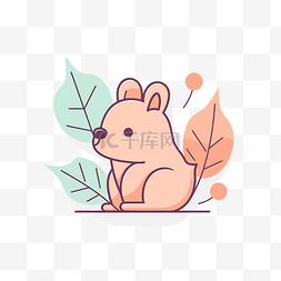 可爱的袋鼠坐在一些叶子上 向量