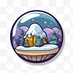 一座房子图片_冬季卡通图标，迷你雪球中有一座