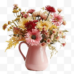 野花摇曳图片_感恩节的中心装饰品，粉红色水罐