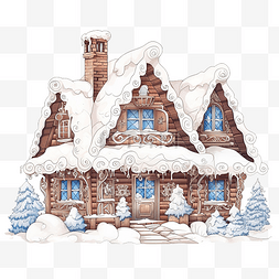 卡通房子黑白图片_童话般的装饰木屋覆盖着白雪
