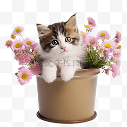 花猫可爱盆花盆小猫小猫宠物可爱