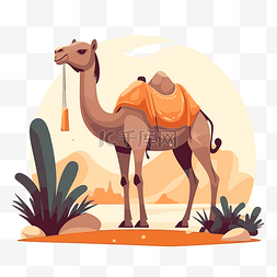 骆驼剪贴画卡通骆驼插图与沙漠背