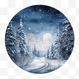 圣诞快乐冬季圣诞节与下雪的满月