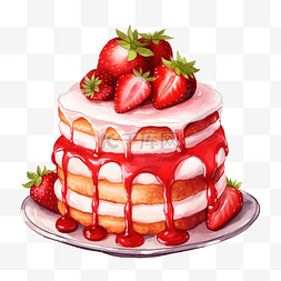 草莓优格冰沙图片_草莓蛋糕可爱小孩风格油画