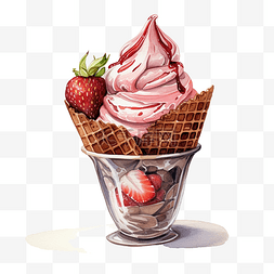 草莓和巧克力图片_草莓和巧克力冰淇淋的水彩画，装