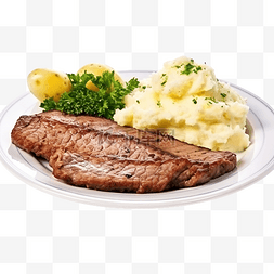 熟肉片图片_炸牛排和土豆沙拉