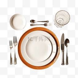 带餐具的感恩节晚餐盘子的顶部视