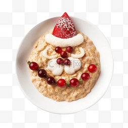 健康饮食的图片_圣诞老人帽子燕麦粥早餐